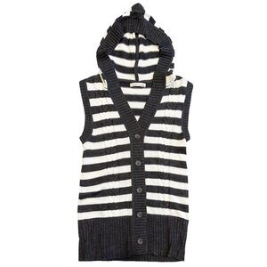 Old Navy Womens White Gray Stripe Cotton Hoodie Sweater Vest Button Front Medium